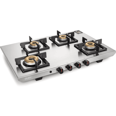 Glen Cooktop,1054 UT SS, 4 Burner cm Auto Ignition Glass Top Brass Burner 1 Big + 1 Medium + 2 small Gas Stove (Black) Buy only at ₹11499