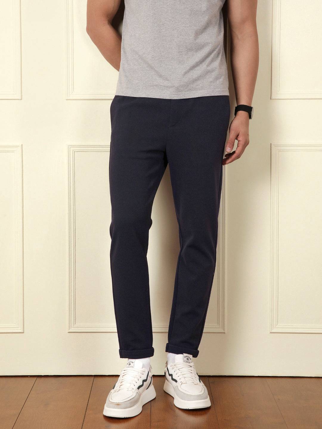 Soft Cotton Blend Knit Trouser | Navy Blue