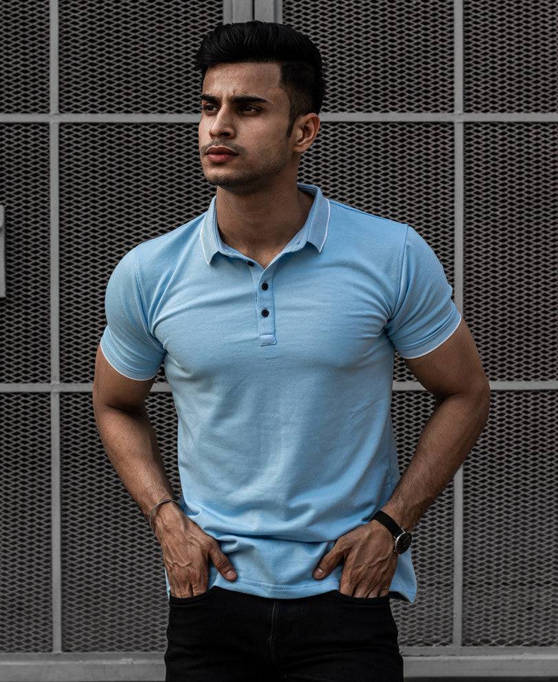 Sky Blue Polo Collar Half Sleeves T Shirt Buy @ ₹499