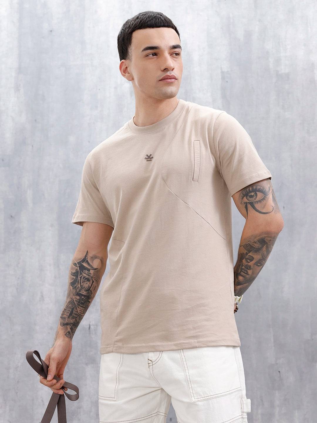 Casual Men's Tshirt With Cut&Sew Detail  | Khaki