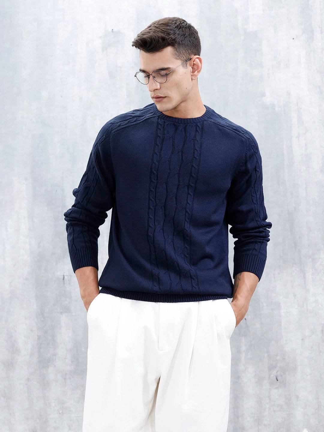 Men's Casual Cabel Knit Sweater  | Black