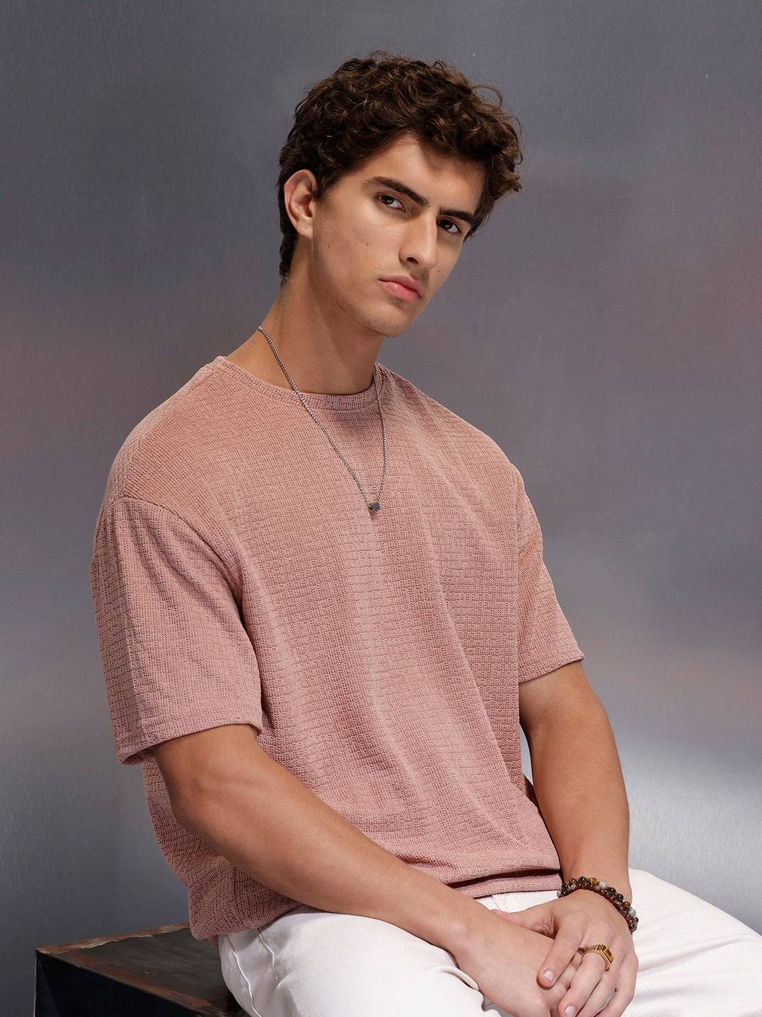 Men's Textured Oversized T-shirt  |  Peach