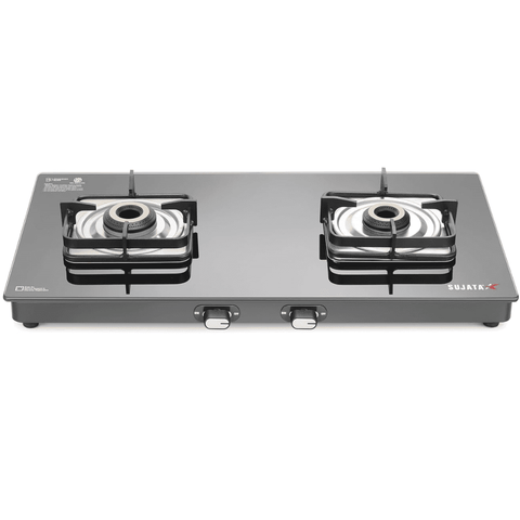 Sujata Cooktop Classic AI, 2 Burner Glass Top Auto Ignition Brass Burner Gas Stove (Black) Buy at only ₹8699