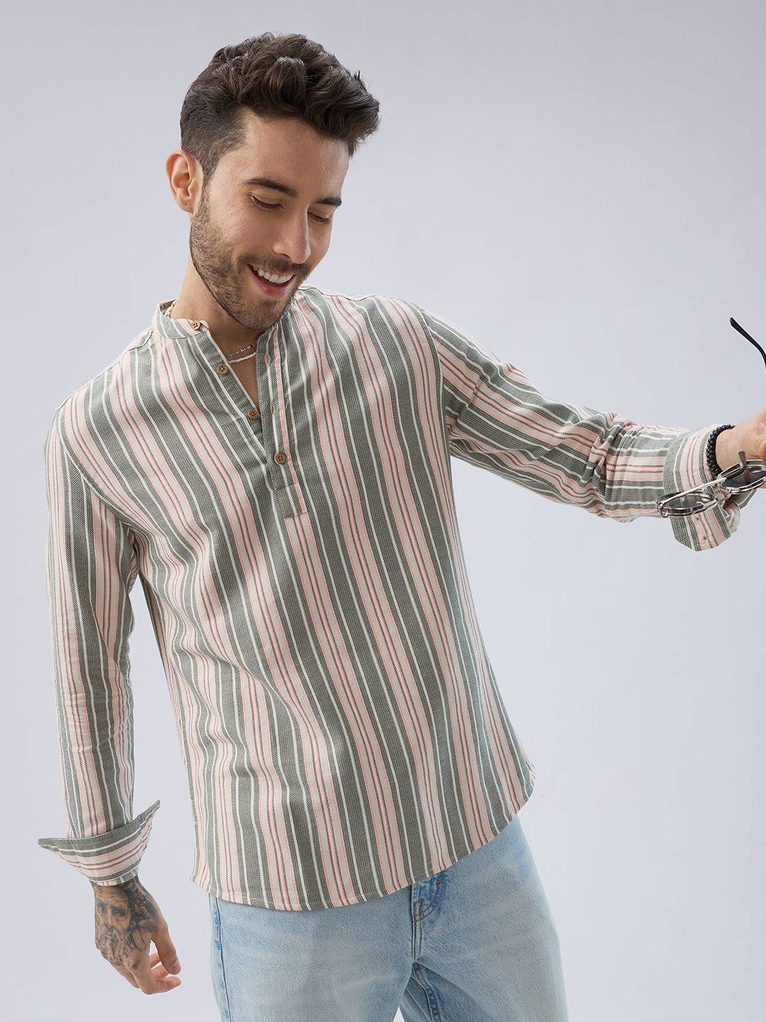 Refined Olive Retro Striped Kurta Buy only at ₹799