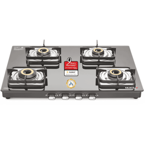 Sujata Cooktop Classic AI, 4 Burner Glass Top Auto Ignition Brass Burner Gas Stove (Black) Buy at only ₹14399