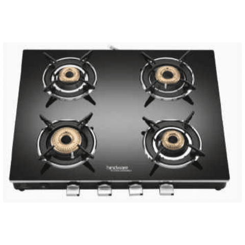 Hindware Cooktop, EMINEO 4B BLK, 4 Burner 77 cm Glass Top Brass Burner 3 Medium + 1 small Gas Stove (Black) Buy at only ₹9499