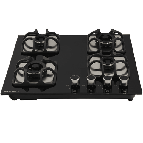 Faber Hob IMPERIA PLUS 604 BRB CI BK, 4 Burner 60 cm Auto Electric Ignition Glass Top Mild Steel Burners 2 Small and 2 Medium Gas Stove (Black) Buy only at ₹26999