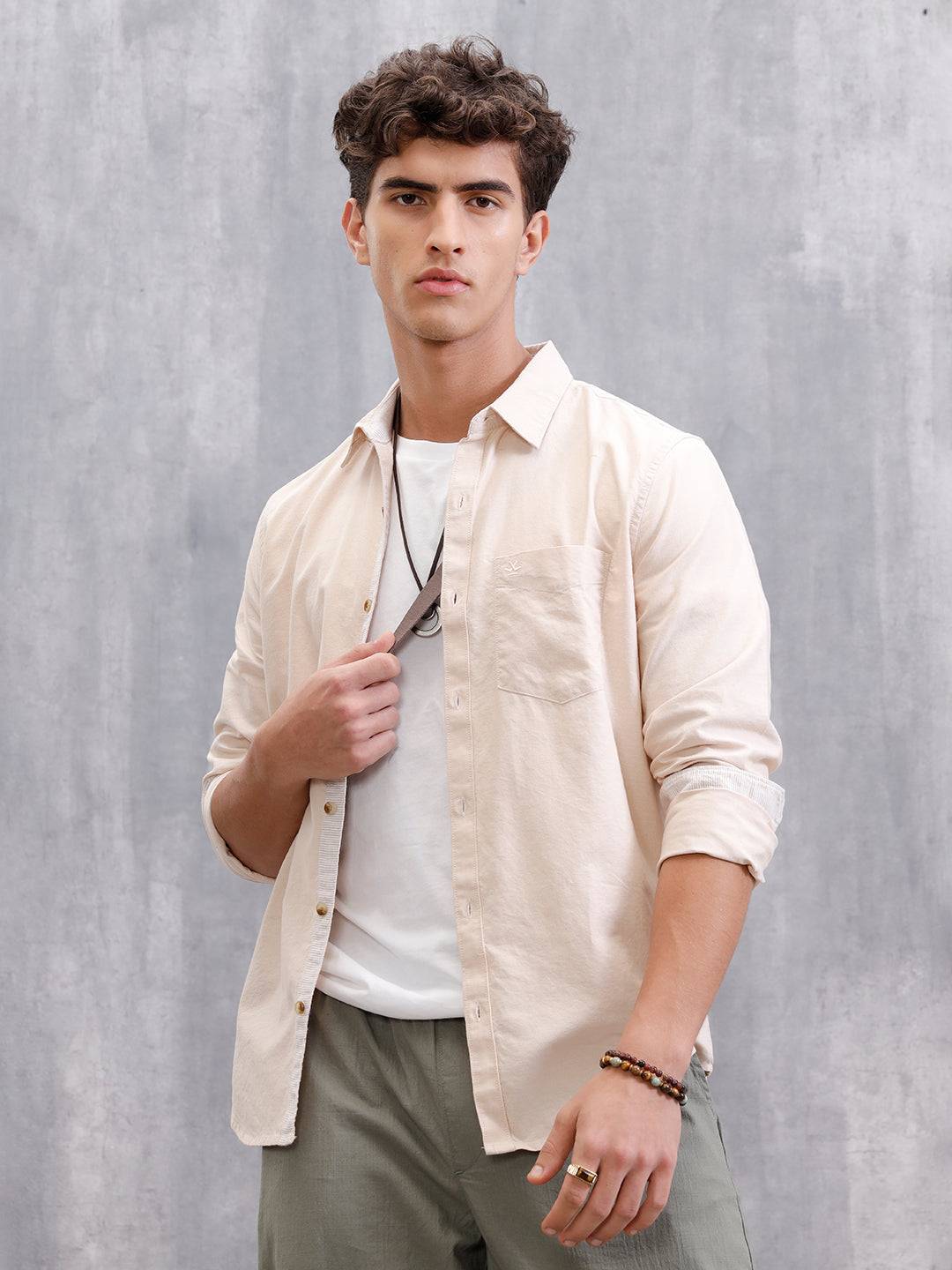 Premium Oxford Shirt In Slim Fit | Beige