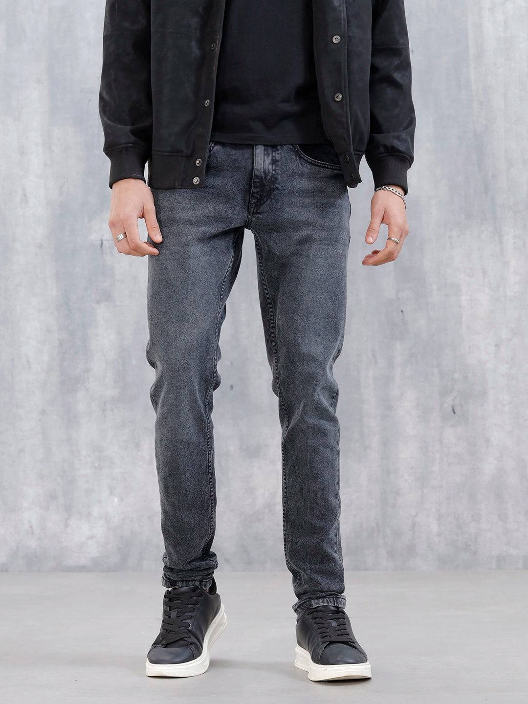 Men's Casual Slim Fit Tapered Jeans | Grey