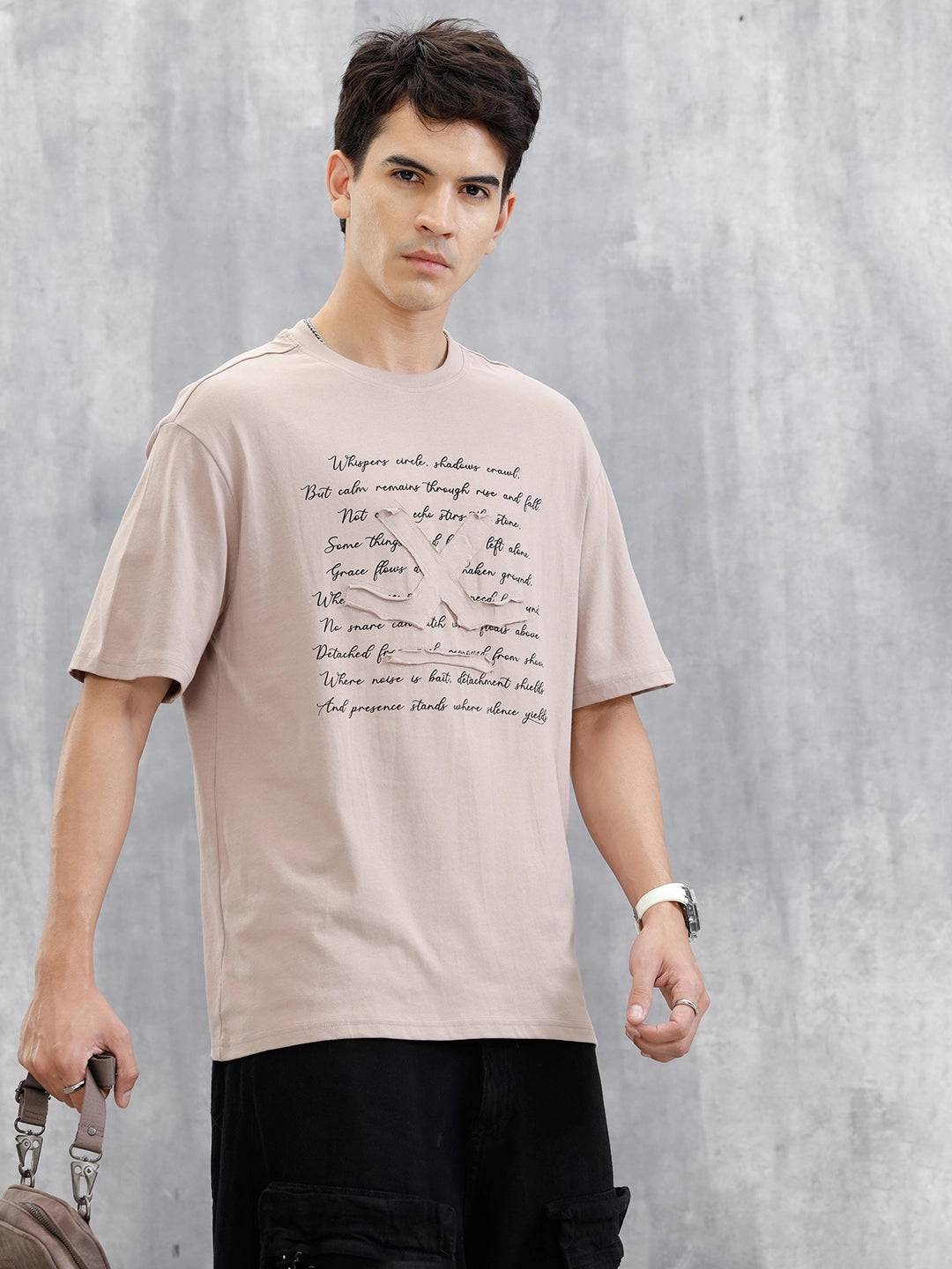 Embroidered Logo Oversized T-Shirt | Beige