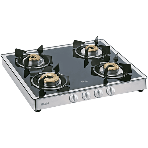 Glen Cooktop,1042 GT FORGED BB MIRROR, 3 Burner 60 cm Auto Manual Glass Top Brass Burner 1 Big + 1 Medium + 1 small Gas Stove (Black) Buy at only ₹10999