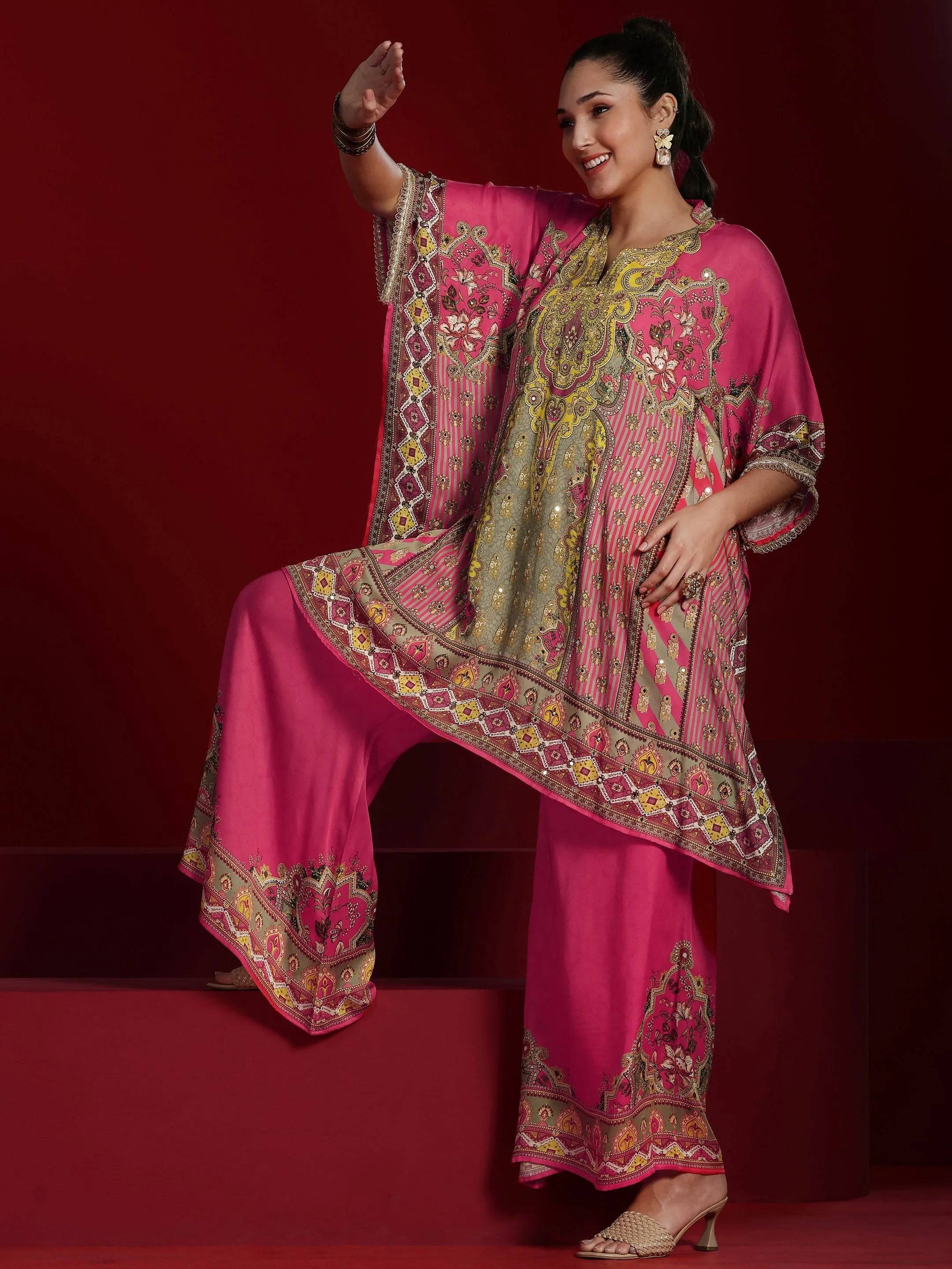 Libas Art Coral Printed Silk Blend Kaft... Buy only at ₹8799