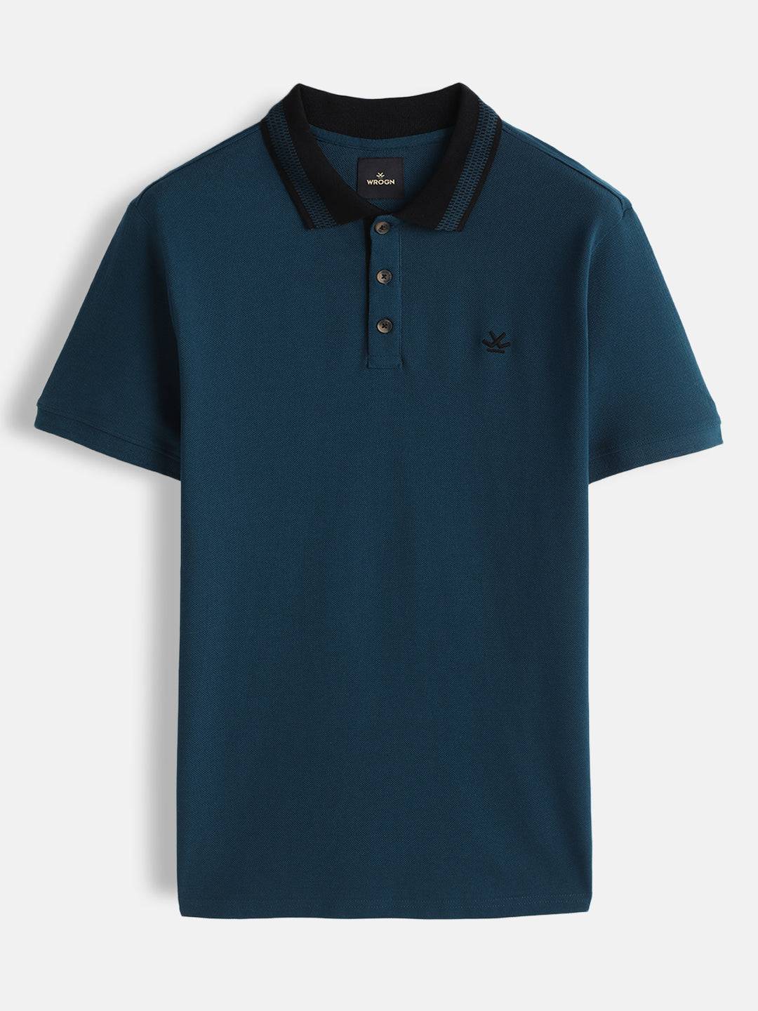 Jacquard Collar Pique Polo T-Shirt | Teal