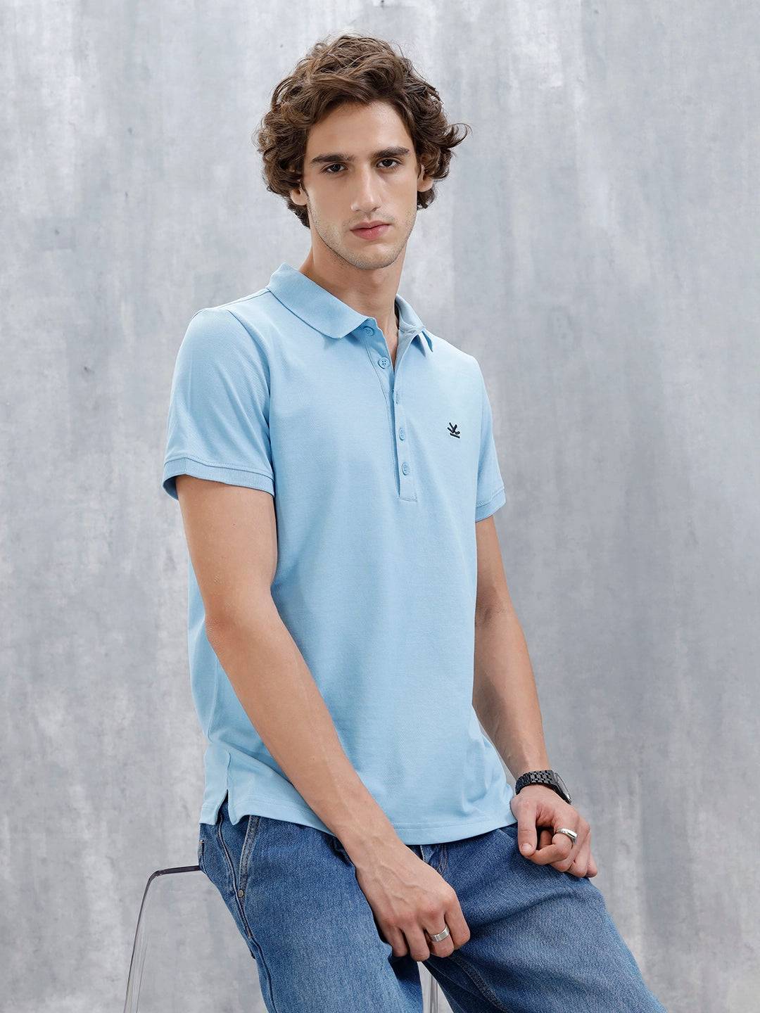 Minimalist Solid Polo Tee For Men | Light Blue