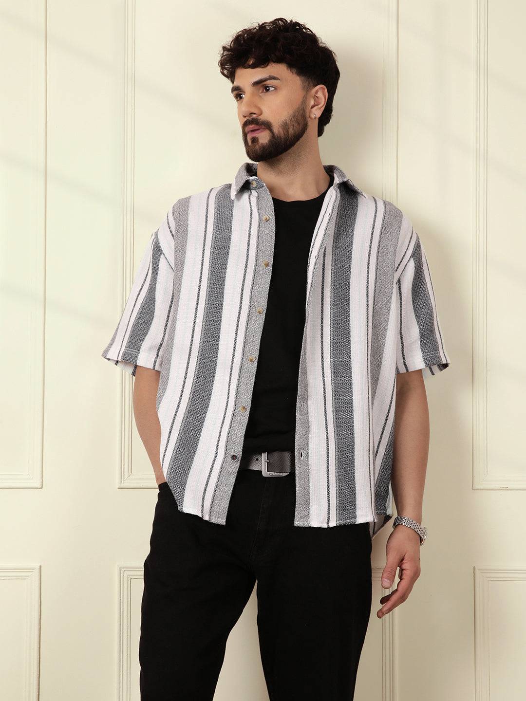 Textured Stripes Comfort Fit Shirt | White