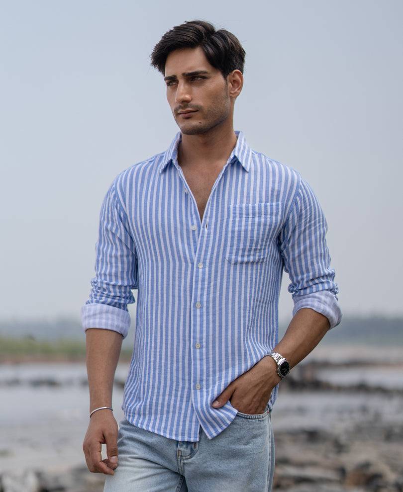 Blue Double Cloth Stripe Shirt Buy @ ₹1199