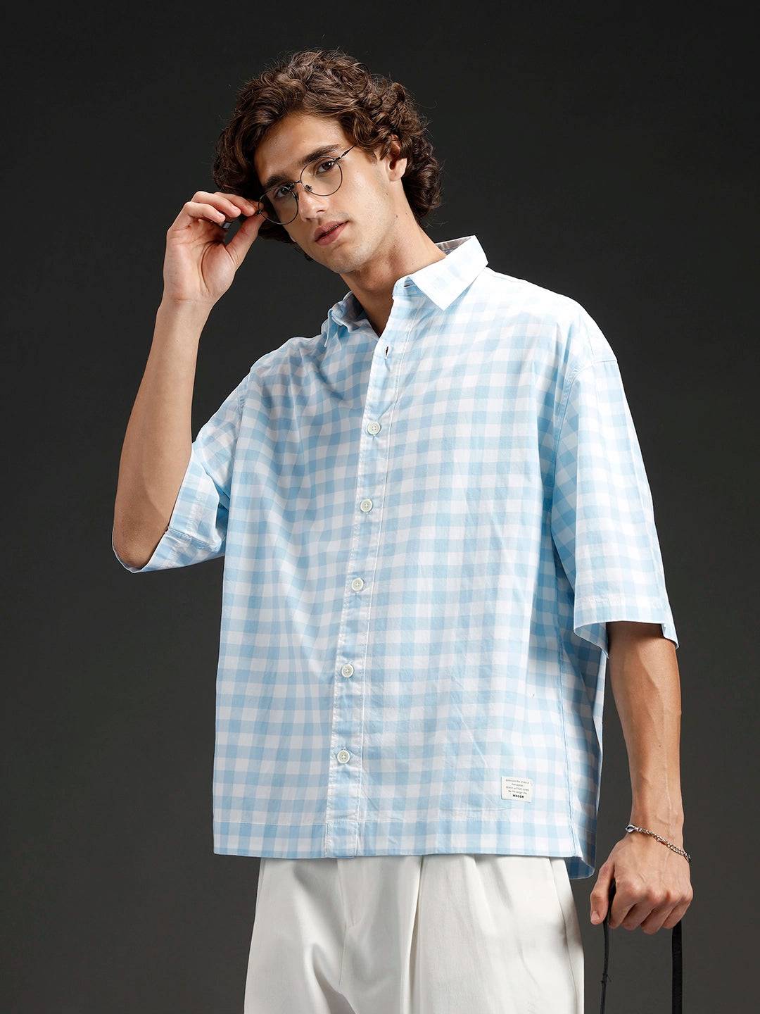 men's causal checkered pattern shirt | Blue