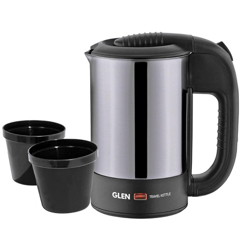 Glen Travel 9013, 1000 Watts 0.5 Litres Electric Travel Kettle Multicooker, Stainless Steel 2 Plastic Cups (Silver and Black) Buy at only ₹1207
