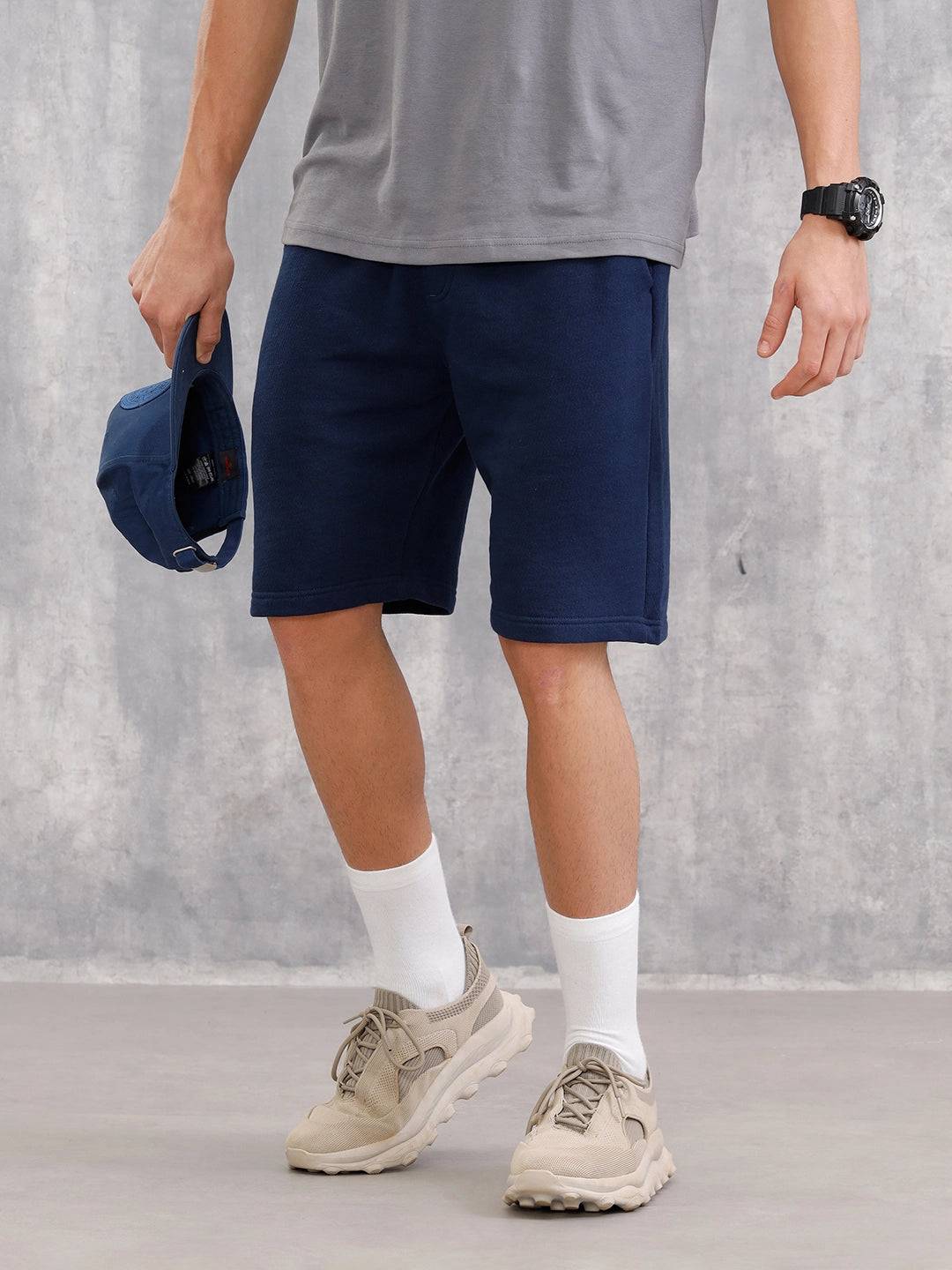 Cotton Terry Slim Fit Shorts I Navy Blue
