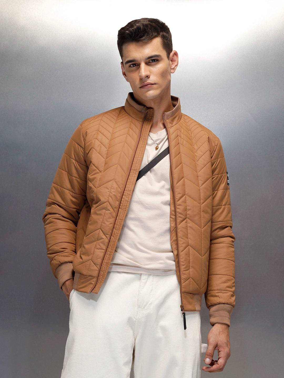 Men's Regular Fit Quilted puffer jacket  | Brown