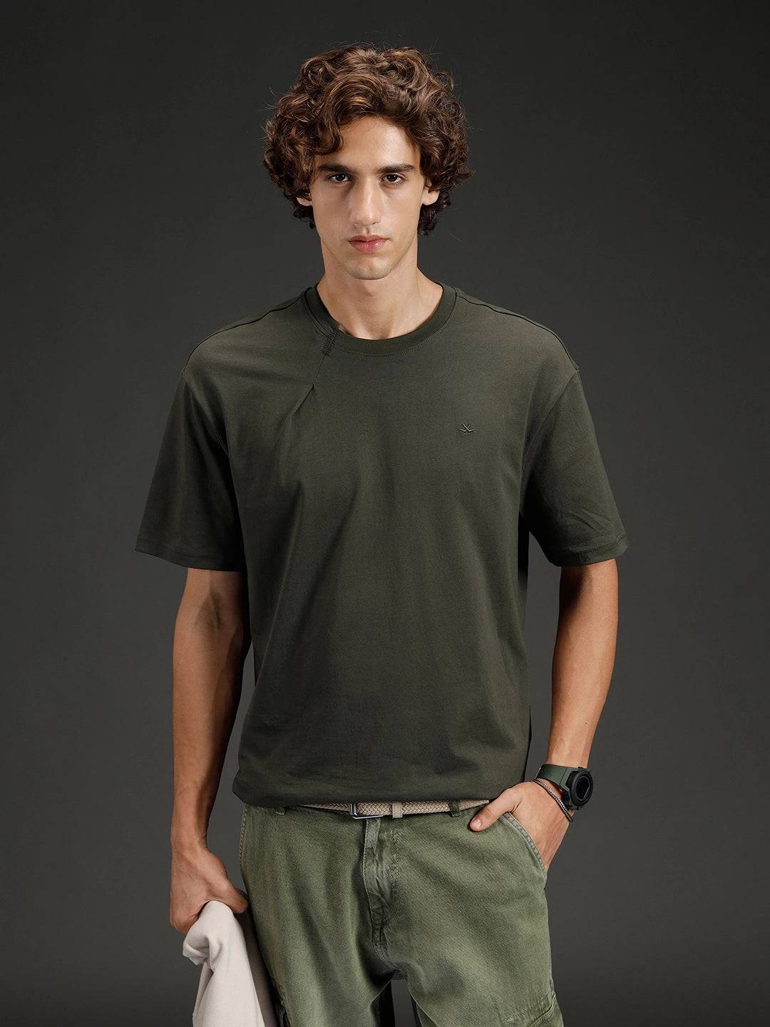 Wrogn Solid Oversized Tshirt | Green
