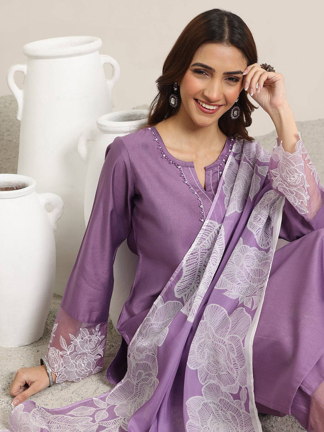 Purple Yoke Design Silk Blend Straight ... Buy only at ₹7299