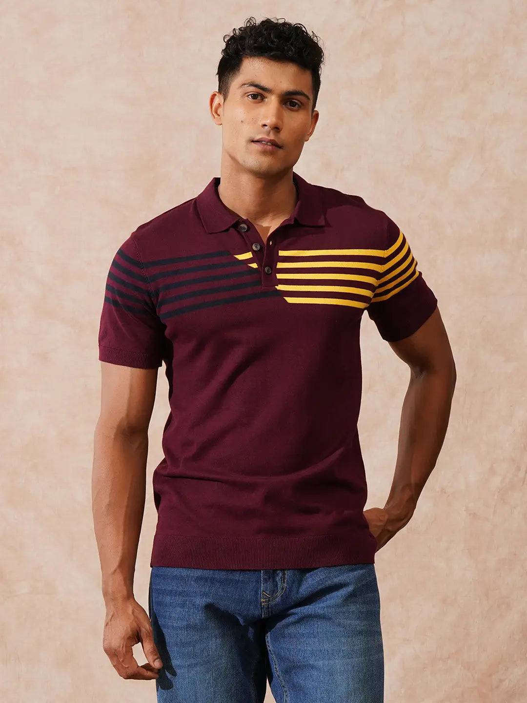 Flat Knit Slim Fit Polo T-Shirt | Maroon