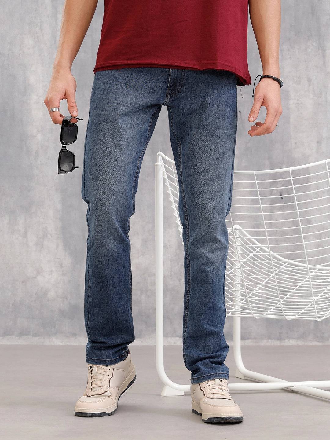 Slim Fit Dk Washed Dobby Jeans I Blue