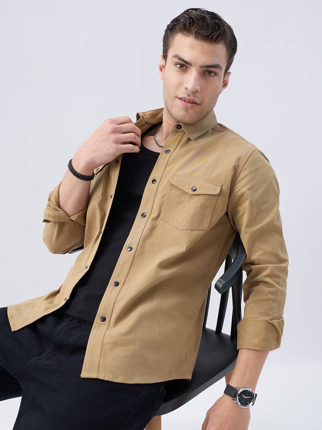 Elegant Khaki Voyager Twin Flap Pocket Overshirt Buy only at ₹759