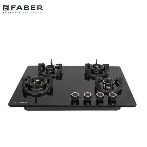 Faber Hob EXPERIA HT704 ALU AI, 4 burner 70 cm Auto Ignition Glass Stainless Steel Design Brass Burners 2 Medium + 1 Small + 1 High (Black) Buy at only ₹24899