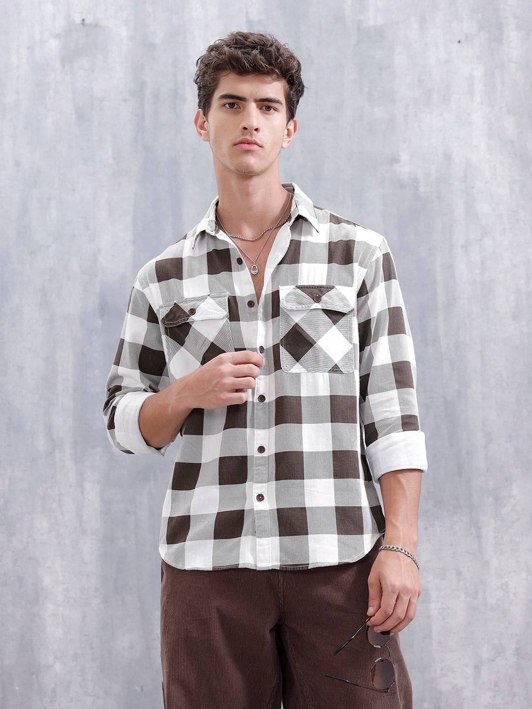 Men’ Comfort Fit Checkered Pattern Shirt | Olive
