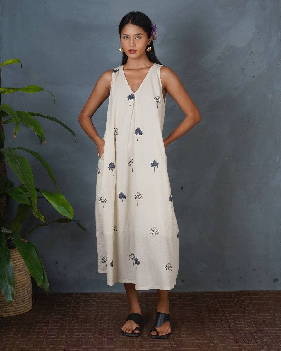 Cloudnight Ivory Block Printed Dress - BMS