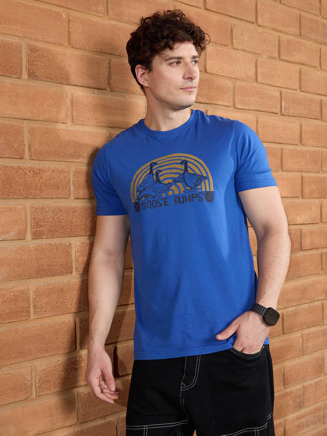 Flock Printed Slim Fit T-Shirt | Blue