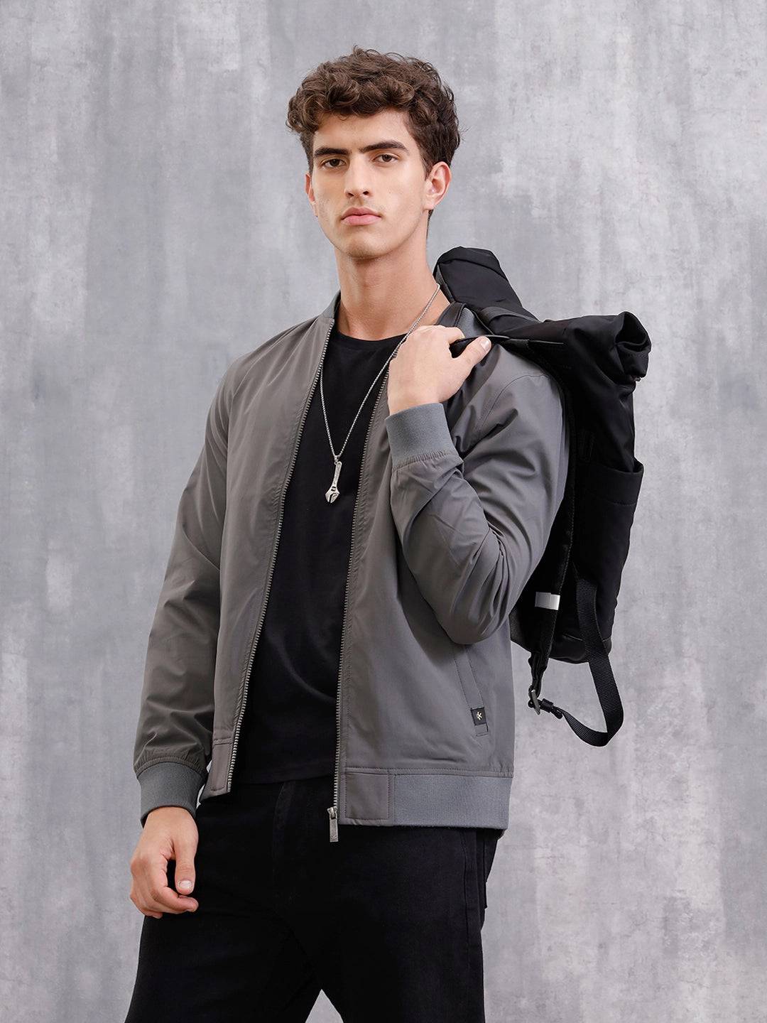 Solid Bomber Jacket | Grey