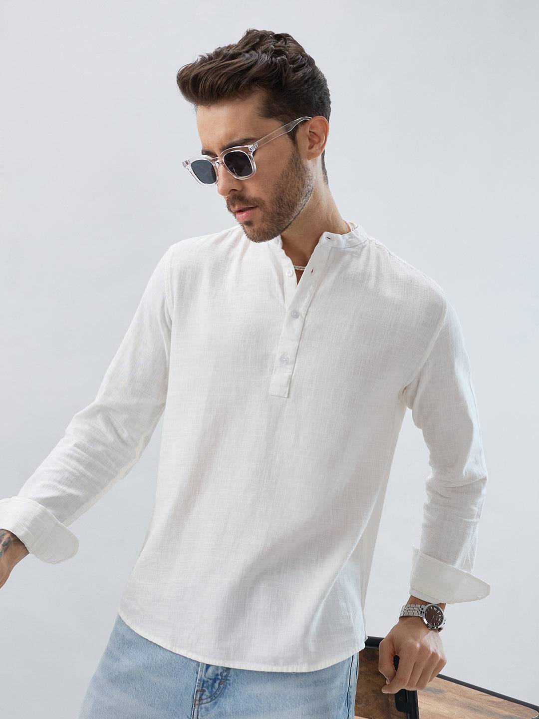 Luna White Slub Textured Everyday Kurta Buy only at ₹659