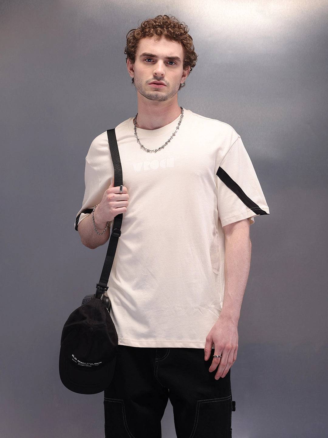 Placement Printed Oversized T-Shirt | Beige