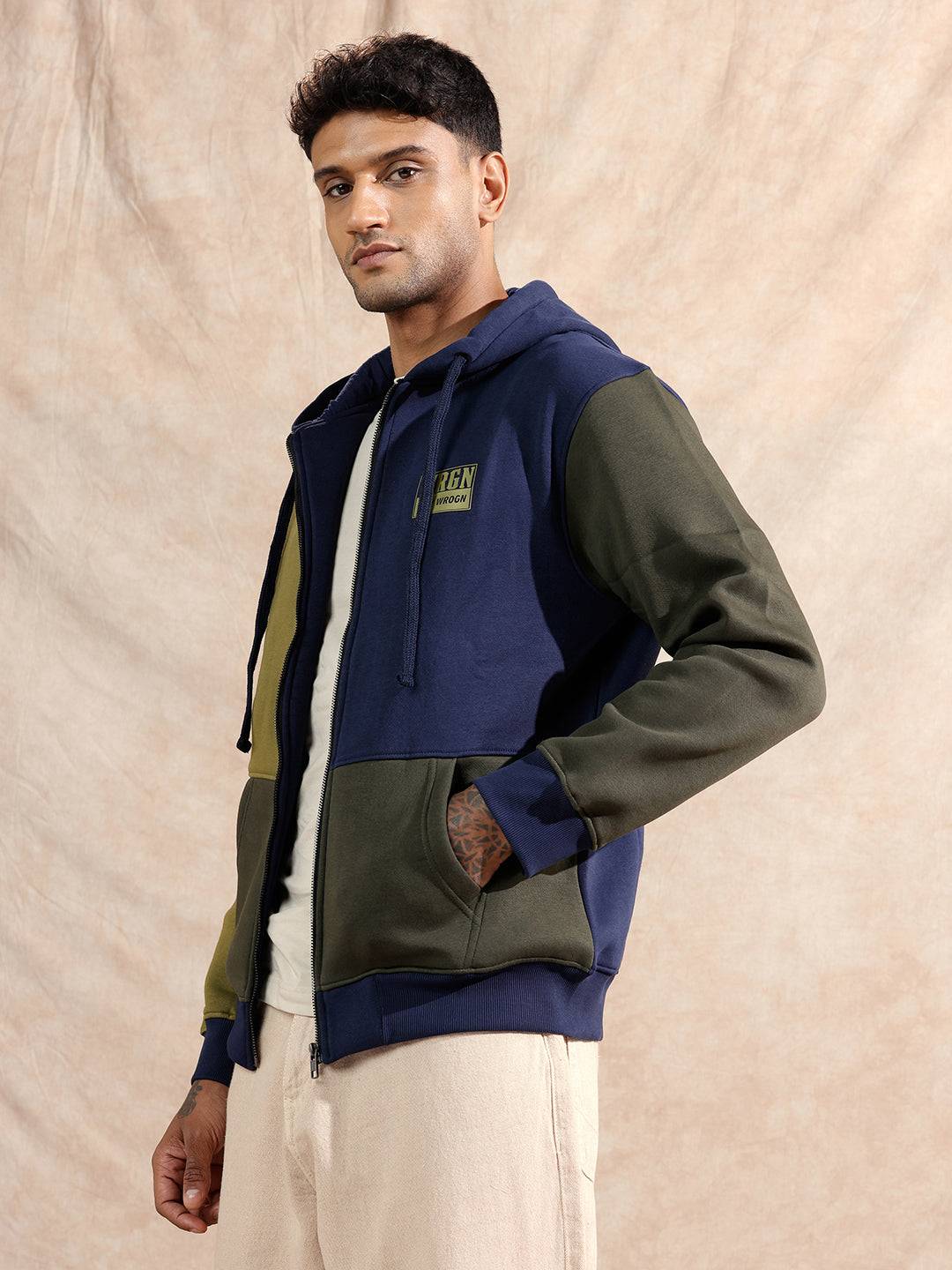 Tonal Colourblocked Hoodie | Navy Blue