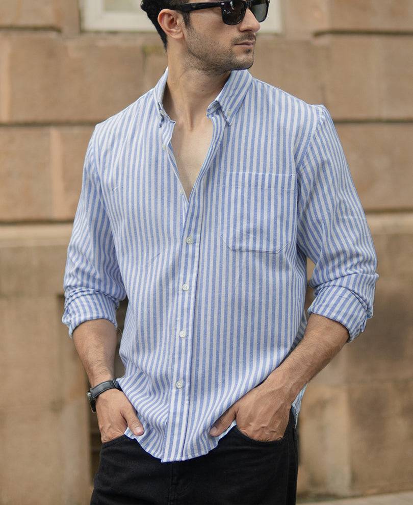 Light Blue Striped Button Down Shirt Buy @ ₹1099