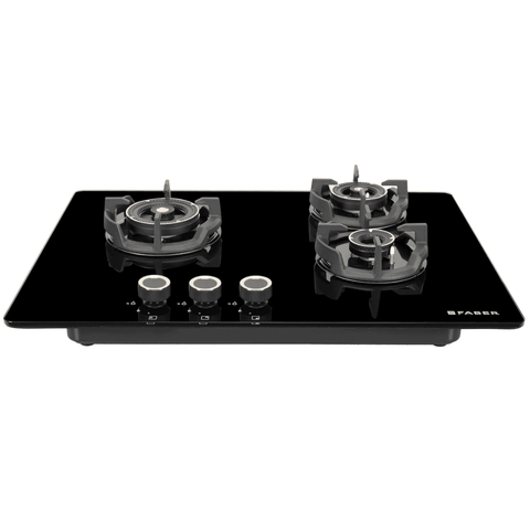 Faber Hob EXPERIA HT703 ALU AI, 3 burner 70 cm Auto Ignition Glass Matt Finish Brass Burners 1 Medium + 1 Small + 1 High (Black) Buy at only ₹20699