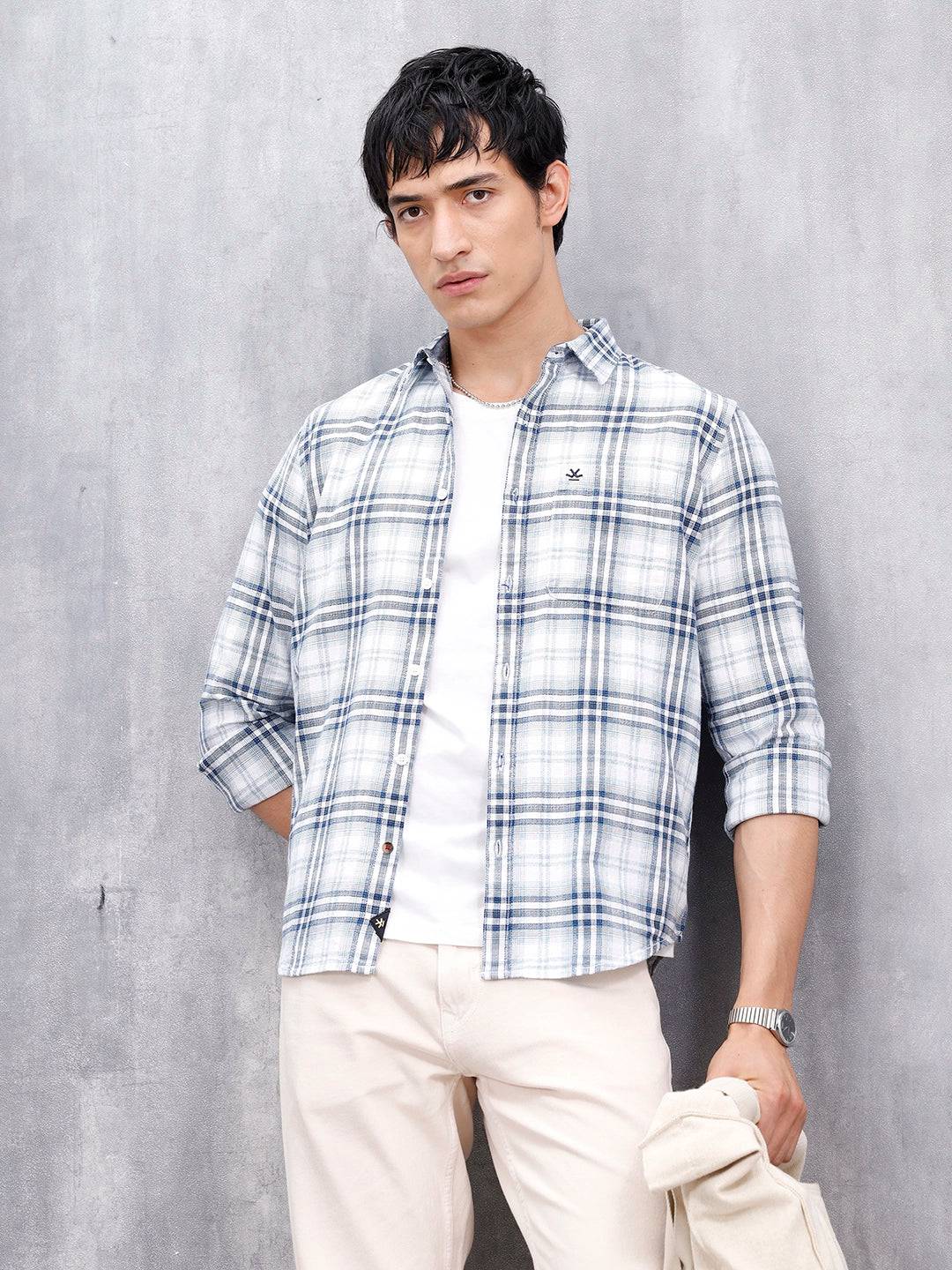 Men’s Slim Fit Checkered Casual Shirt | Blue