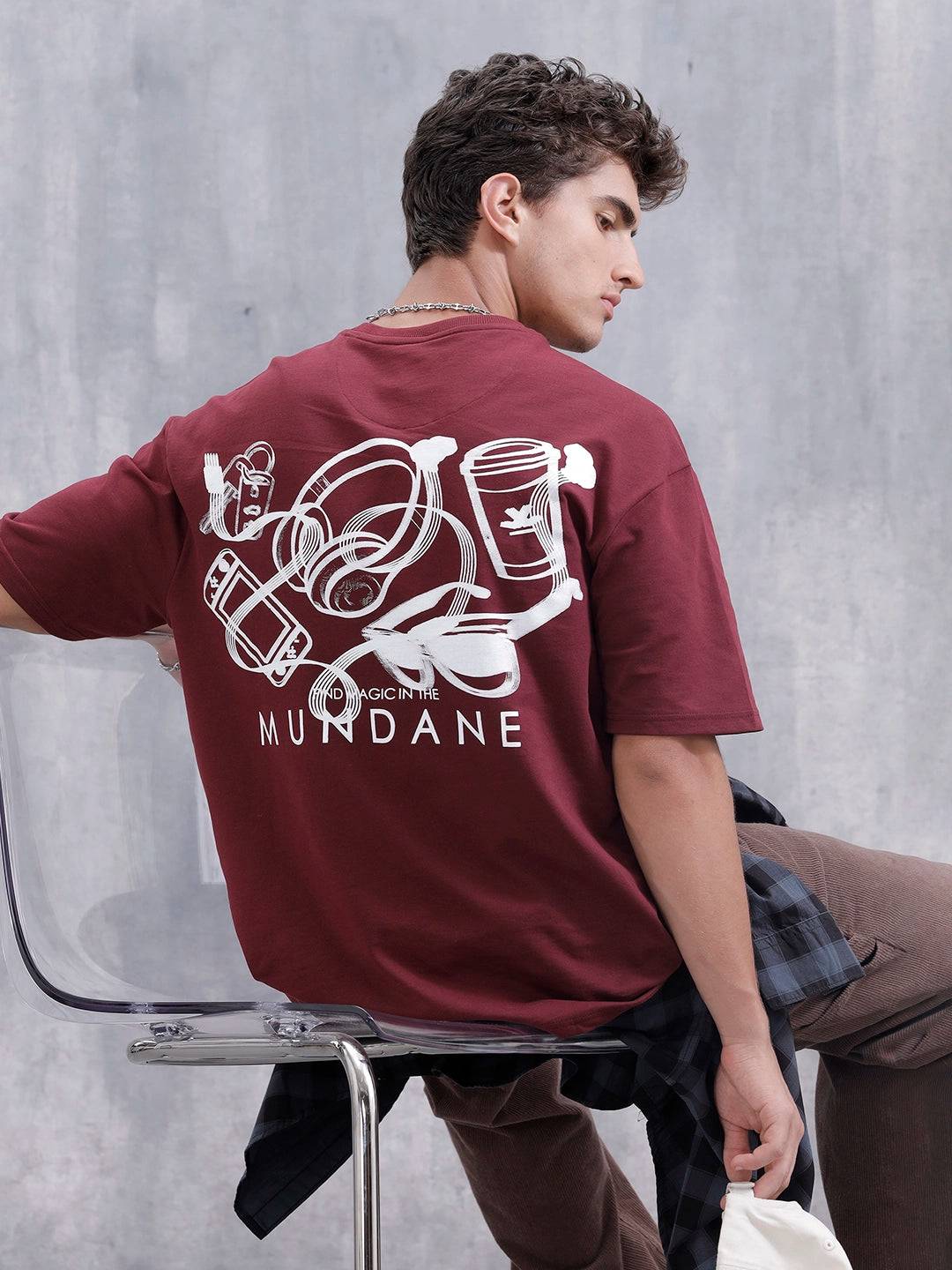 Mundane Objects Inspired Oversized Fit Back Print T-Shirt | Maroon