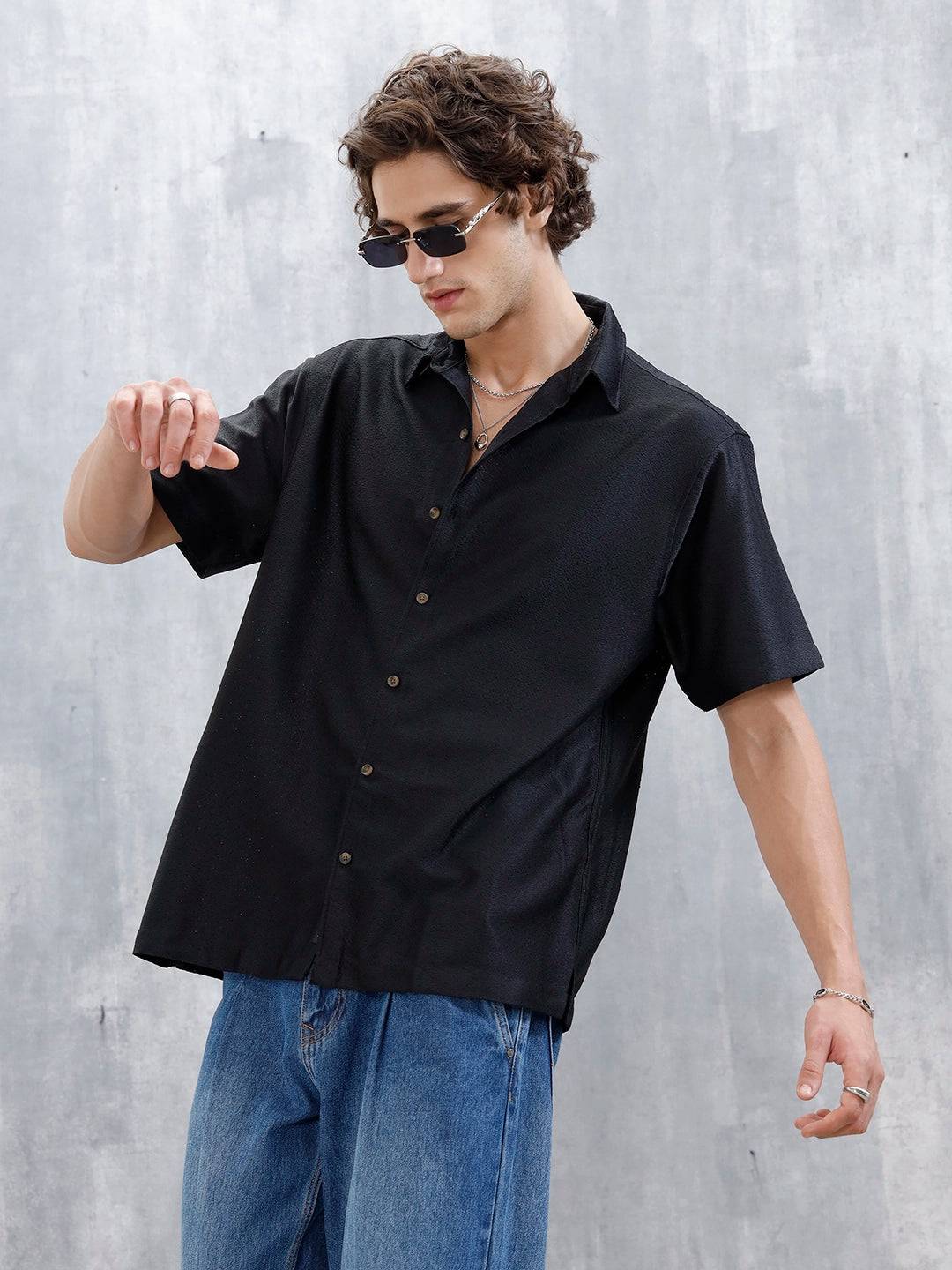 Men's Textured Casual Shirt | Black