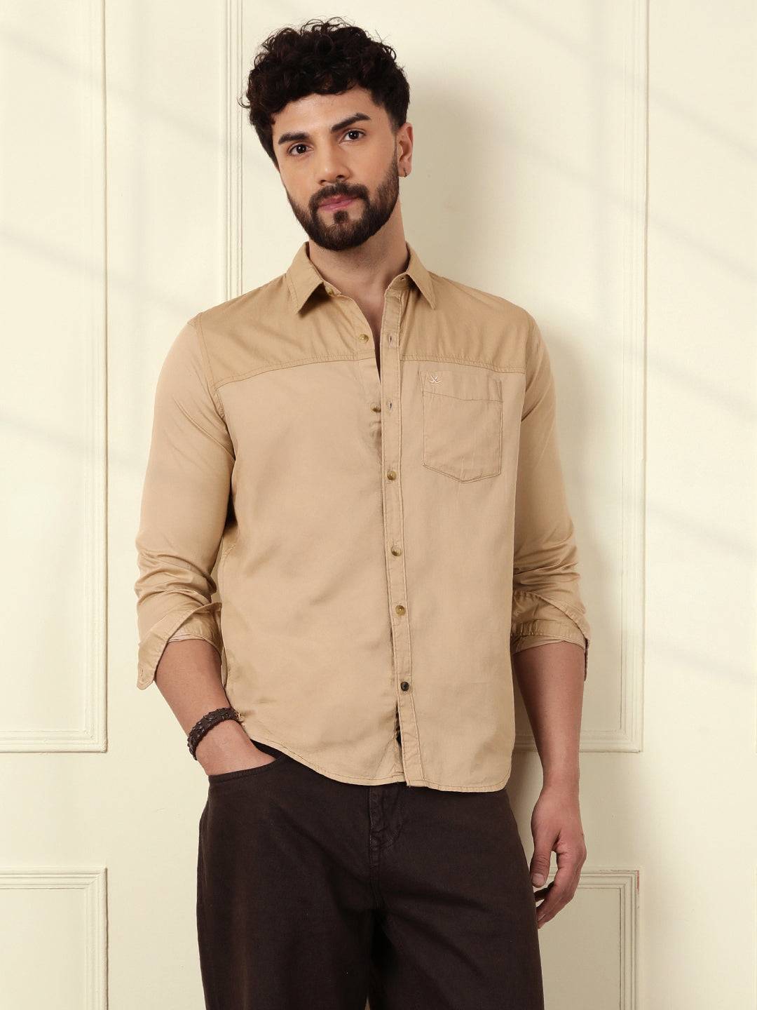 Cut & Sew Slim Fit Shirt | Khaki