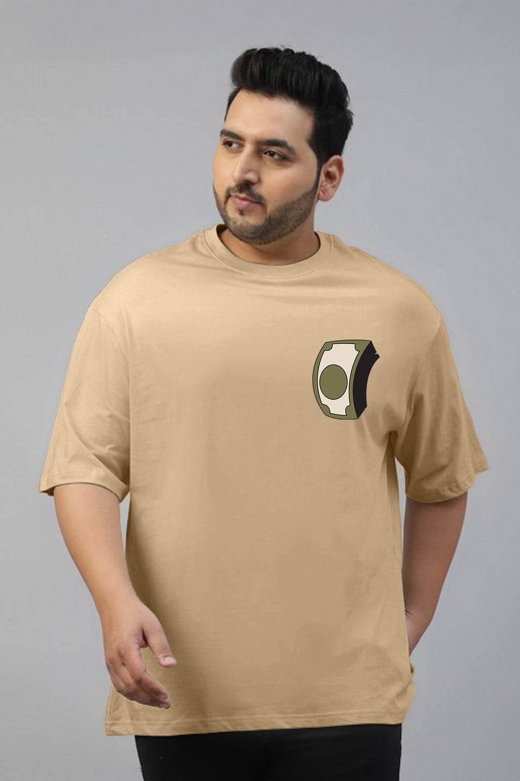 Money Beige Graphic Printed Plus Size T-shirt