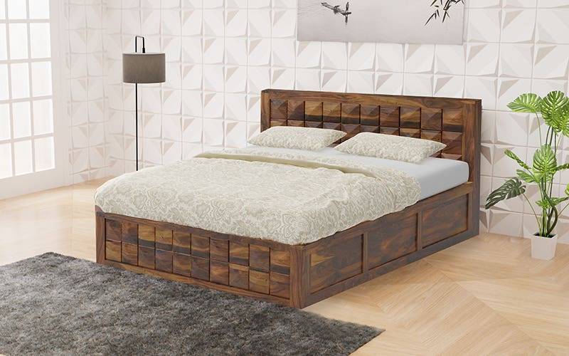 Royaloak Ashoka Queen Size Bed With Hydraulic Storage in Sheesham Wood