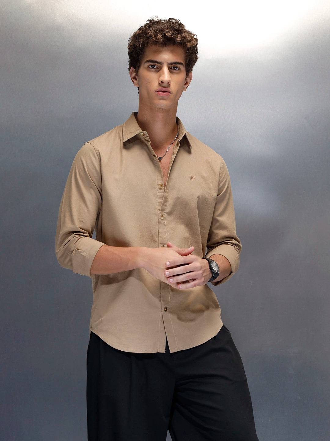 Tailored Slim Fit Casual Shirt for Men | Beige