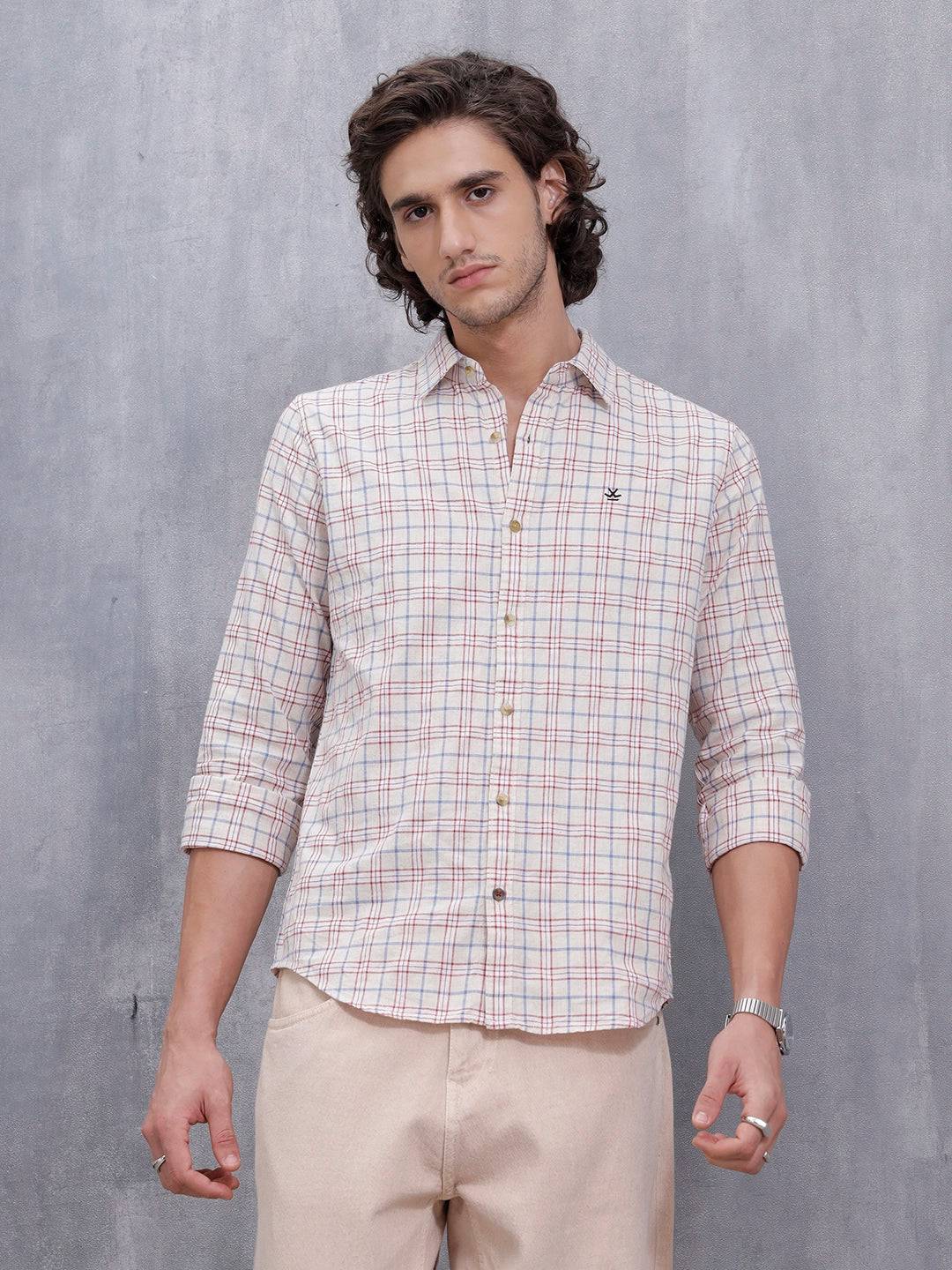 Men’s Slim Fit Checkered Pattern Shirt | Maroon