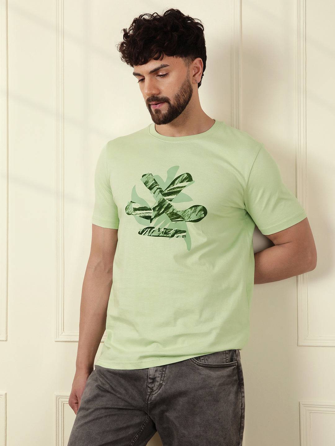 Flock Print Slim Fit T-Shirt | Green