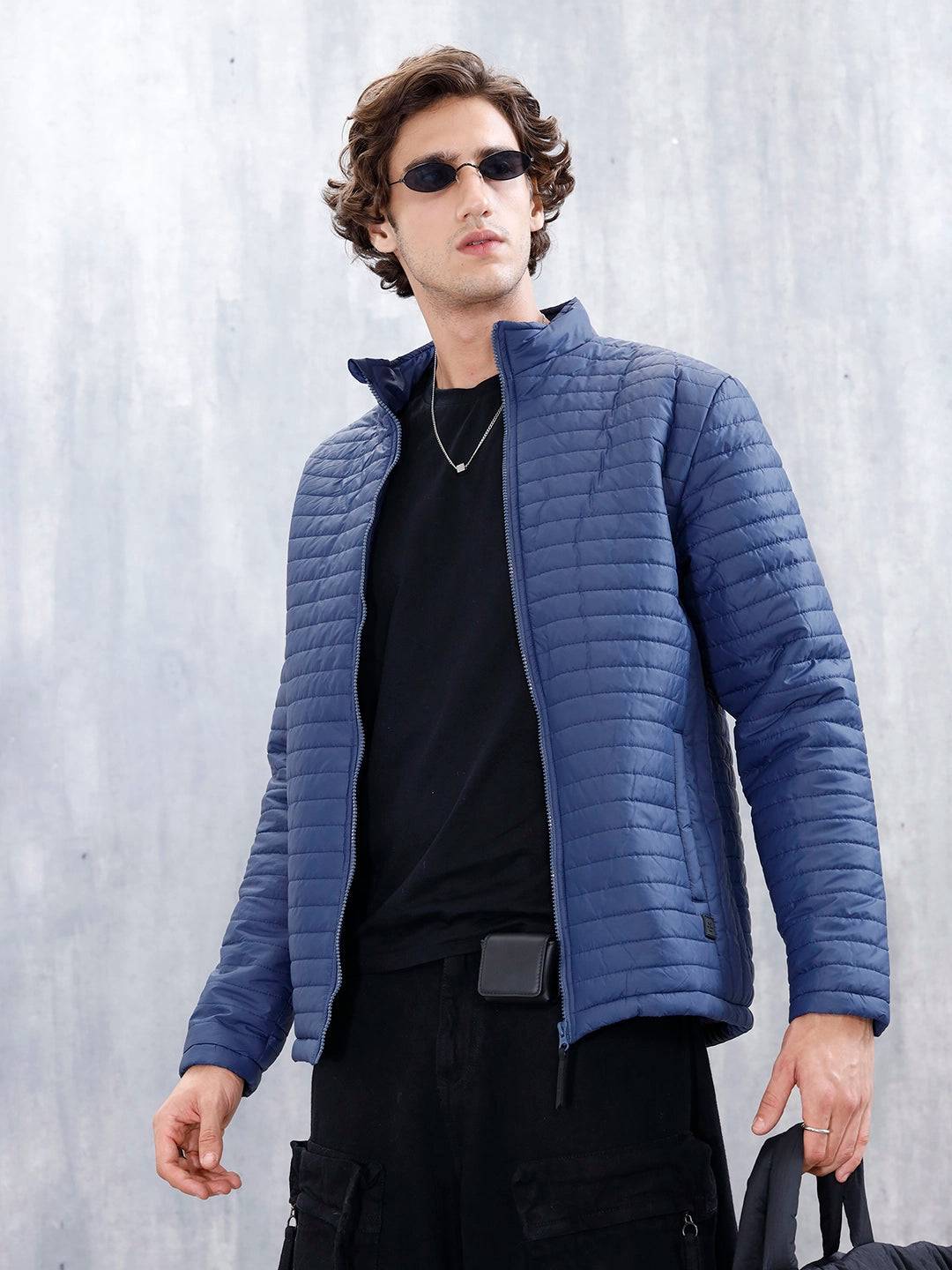 Men's Casual Regualr Fit Puffer Jacket  | Navy Blue