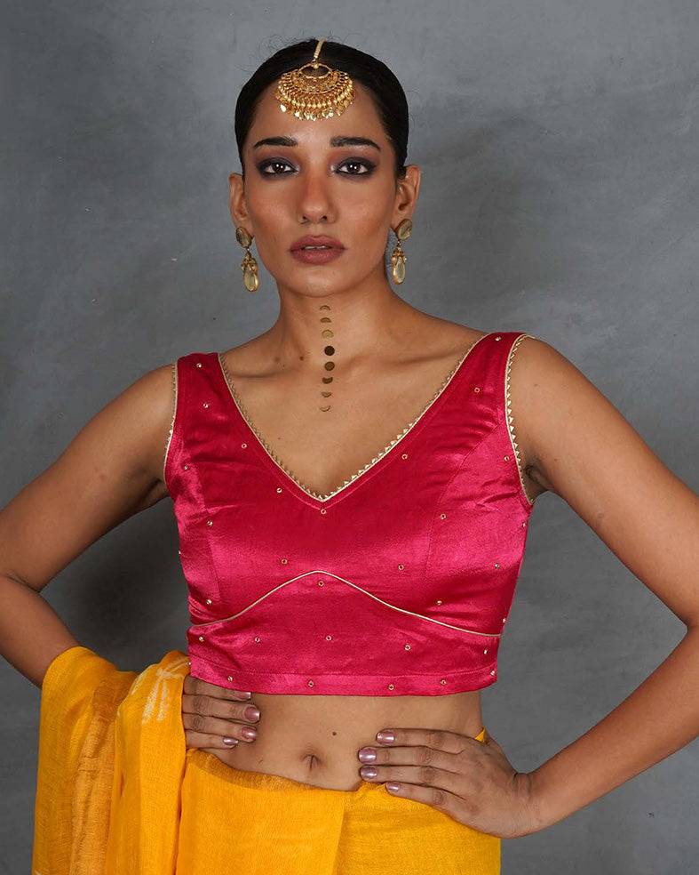 Vasudha Pink Mashru Silk Blouse - TARA